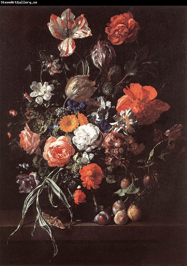 RUYSCH, Rachel Still-Life with Bouquet of Flowers and Plums af